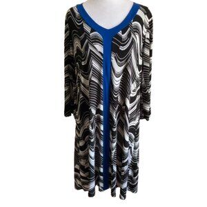 Susan Lawrence Pullover Bl/Wh Midi Dress, 3/4 Bell Sleeves, Professional sz XL